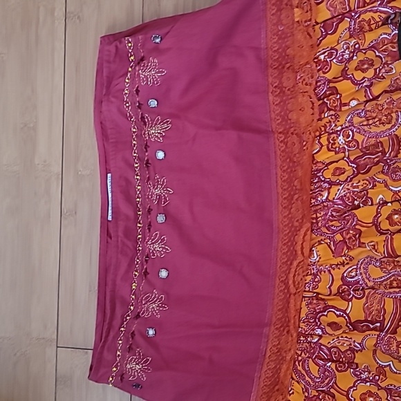 ALBERTO MAKALI Tiered Ethnic Mixed Pattern Fabric lace eyelet Midi Skirt SZ 14 - Picture 2 of 8